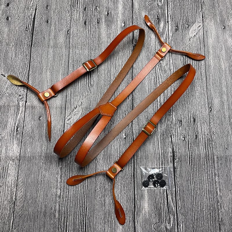 Suspensórios de couro vintage para homens e mulheres, cintas adultas, 6 botões, calças