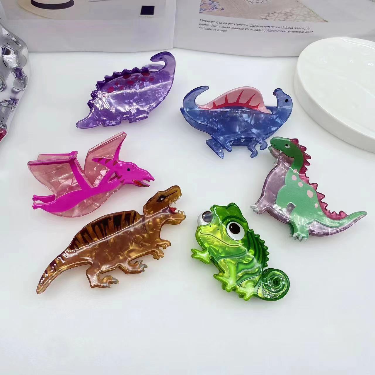 1pc novo colorido e elegante diversão de alta aparência estilo instagram nicho acetato dinossauro grampo de cabelo grampo de cabelo