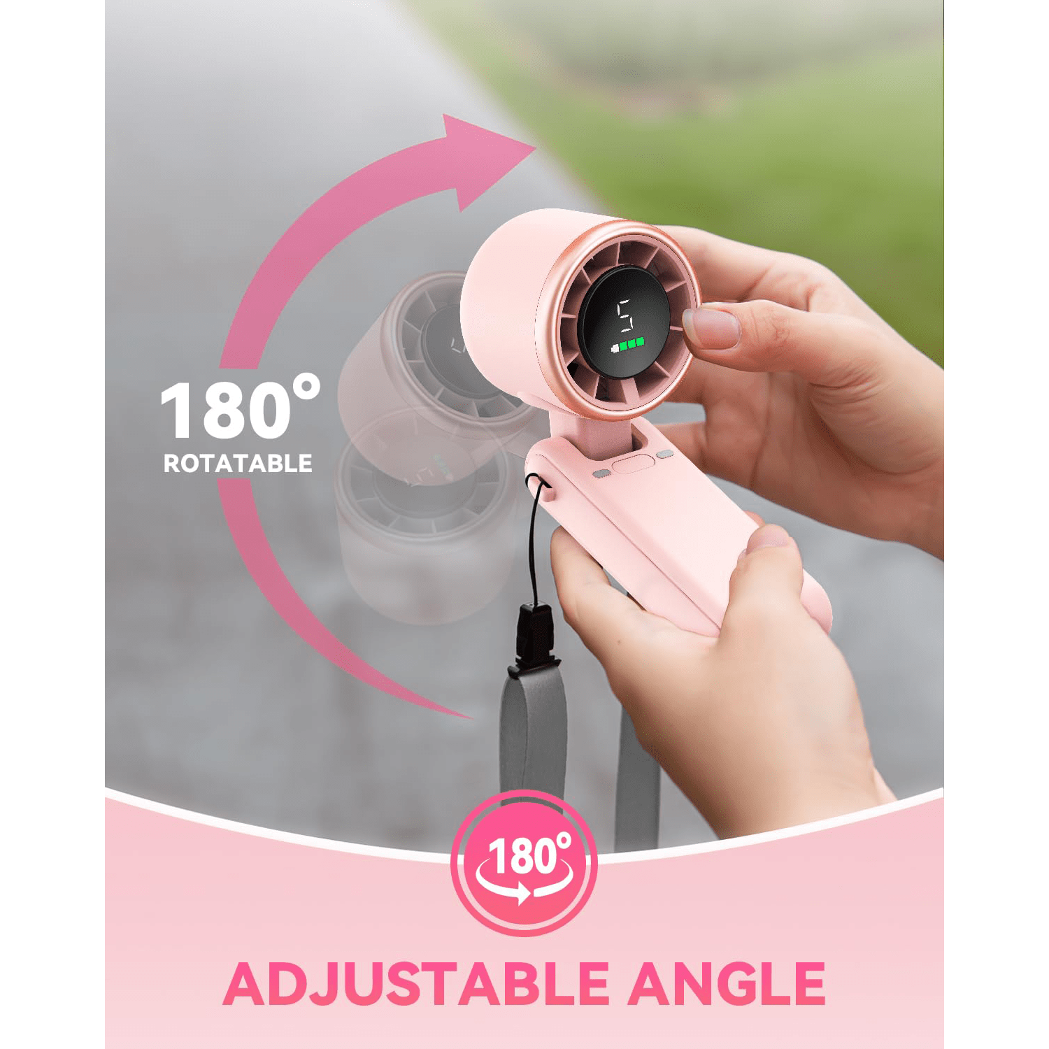 Portable Handheld Turbo Fan, 5000mAh Battery Operated, Up To 12 Working Hours, 5 Gear Wind, LED Display, 180-Degree Foldable, 3-In-1 Hand Fan, Rechargeable Stylish Fan With Air-Turbo-Tech Cooling For Outdoor Activities, Travel, Work&Beach Trip Essentials(