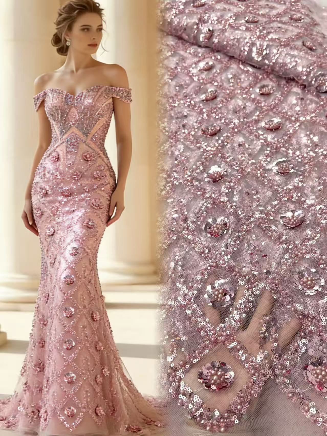 Tissu en Tulle Français de Luxe Africain Perlé à Paillettes et Perles, Design Nigérian de Haute Qualité 2026 pour Robe de Soirée et Confection 2026