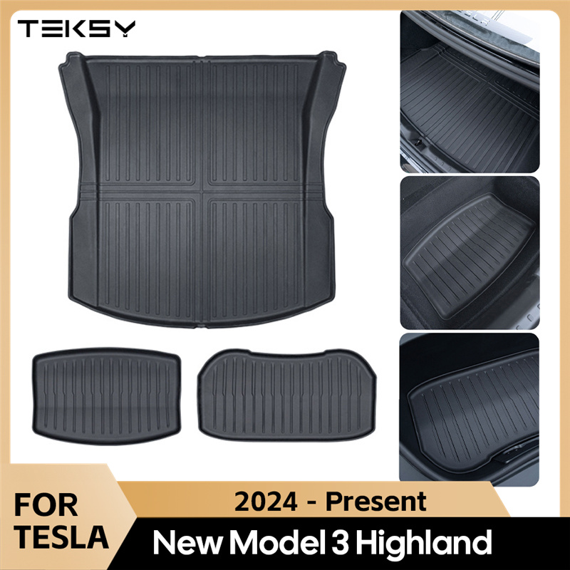 Para tesla modelo 3 highland 2024 frente e traseira tronco tapete tpe impermeável resistente às intempéries almofadas para cima e para baixo camada esteiras