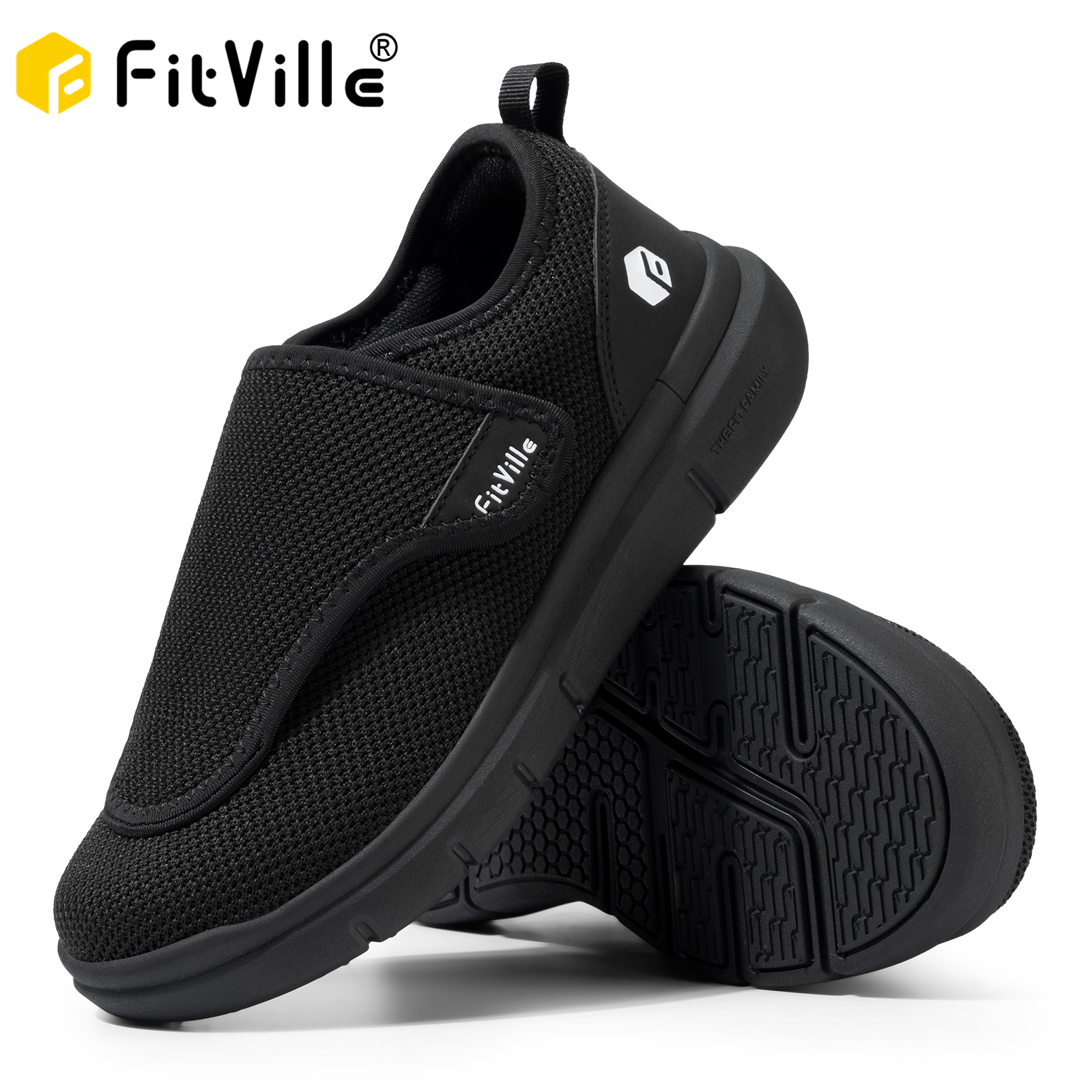 FitVille Sapatos para diabéticos masculinos extra largos para idosos ortopédicos pés inundados sapato de caminhada ajustável alívio da dor nos pés para idosos