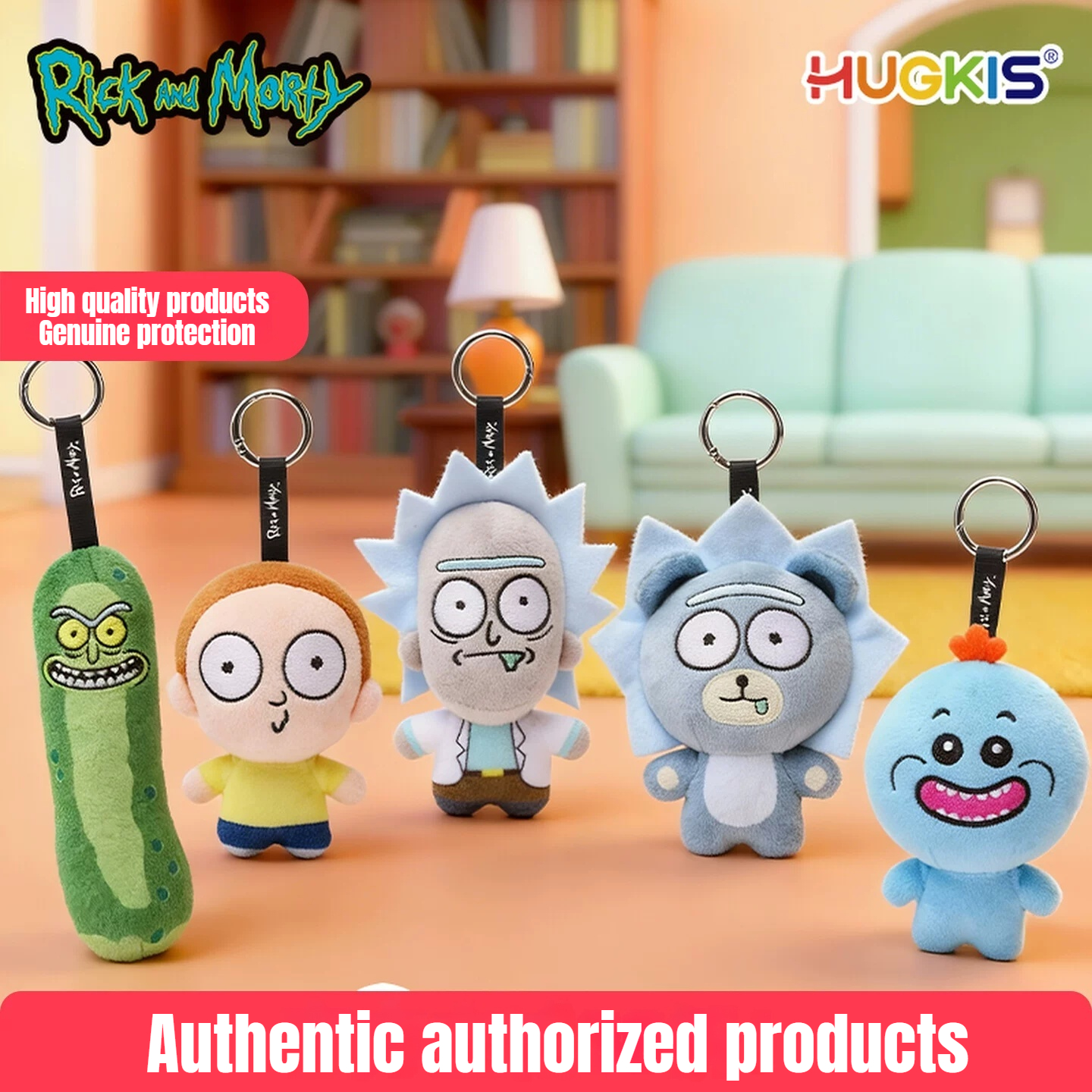 HUGKIS Official Rick And Morty พวงกุญแจตุ๊กตาตุ๊กตาจี้กระเป๋ากระเป๋าเป้สะพายหลังของสะสมของขวัญสำหรับผู้ใหญ่แฟนอะนิเมะ