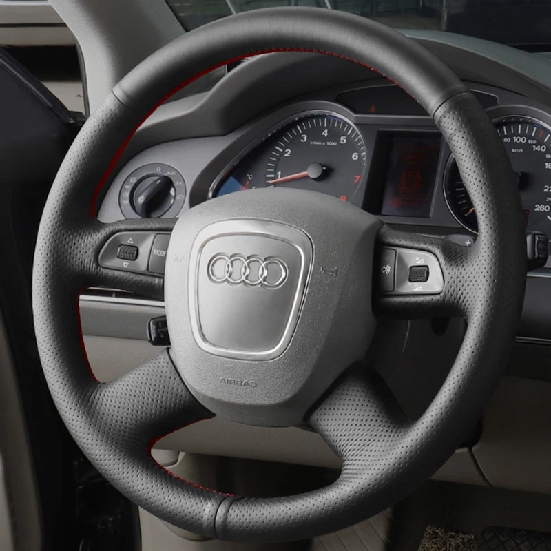 DIY Artificial Leather Black Car Steering Wheel Cover For Audi A3 8P Sportback A4 B8 Avant A5 8T A6 C6 A8 D3 Q5 8R Q7 Breathable