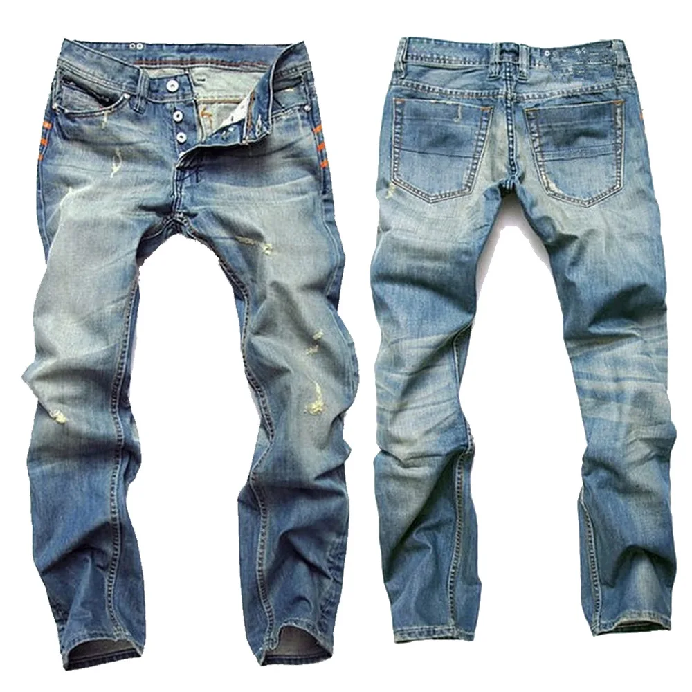 Modische Herren-Jeans im koreanischen Stil, nostalgische hellblaue Jeans, neuer Stil, High Street, gerade Passform, schmal geschnittene, geknöpfte, lange Jeans