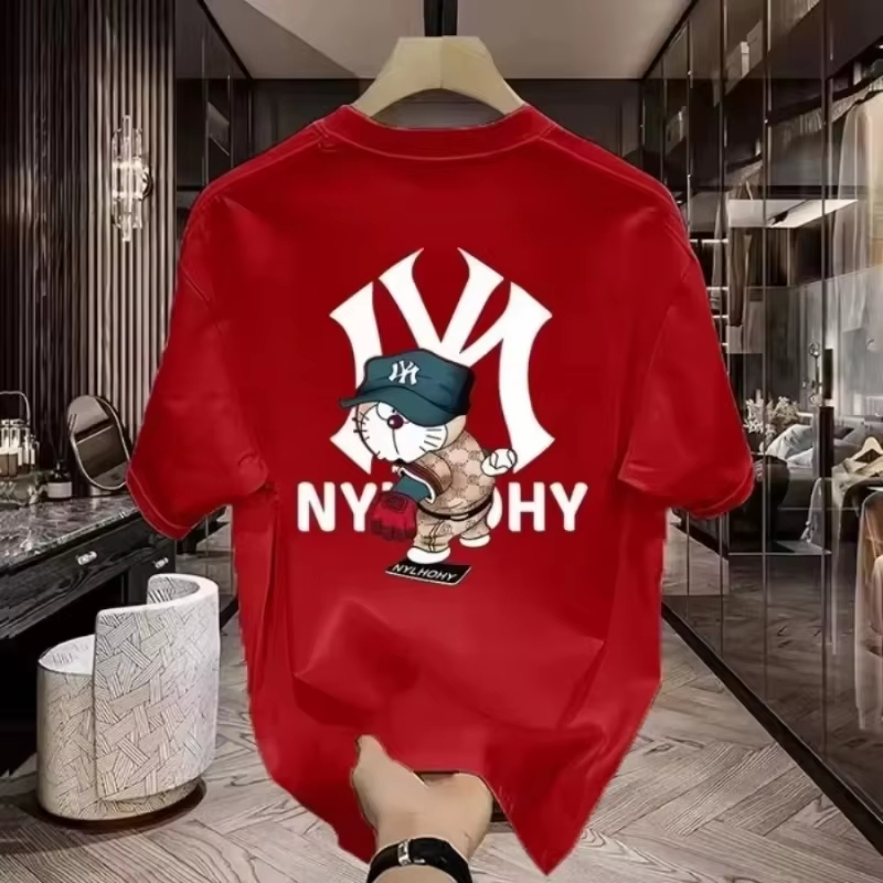 Kaos oblong katun pria lengan pendek motif kasual terbaru musim panas, stylish dan berkesan, dengan sirkulasi udara yang baik