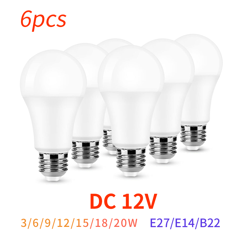 6pcs/lot DC12V LED Bulb E27 B22 Lamps 10W Bombilla For Solar Led Light Bulbs 12 Volts Low Voltages Lamp Light