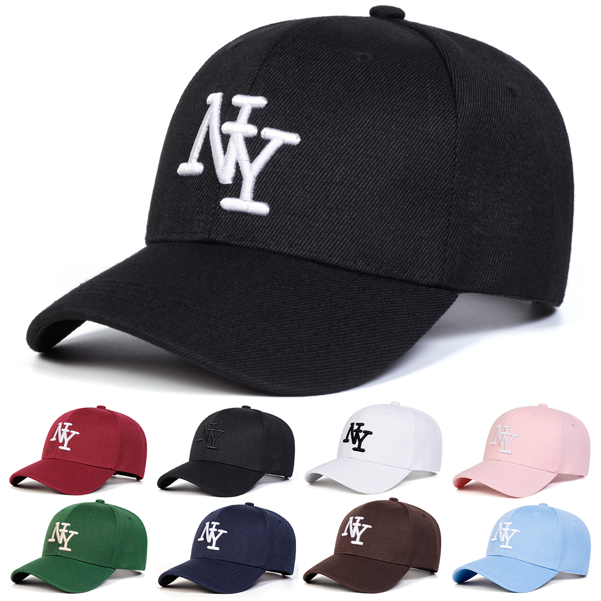 Gorras de béisbol unisex con bordado de letras NY, gorras informales ajustables para exteriores para primavera y otoño, gorra deportiva con protección solar