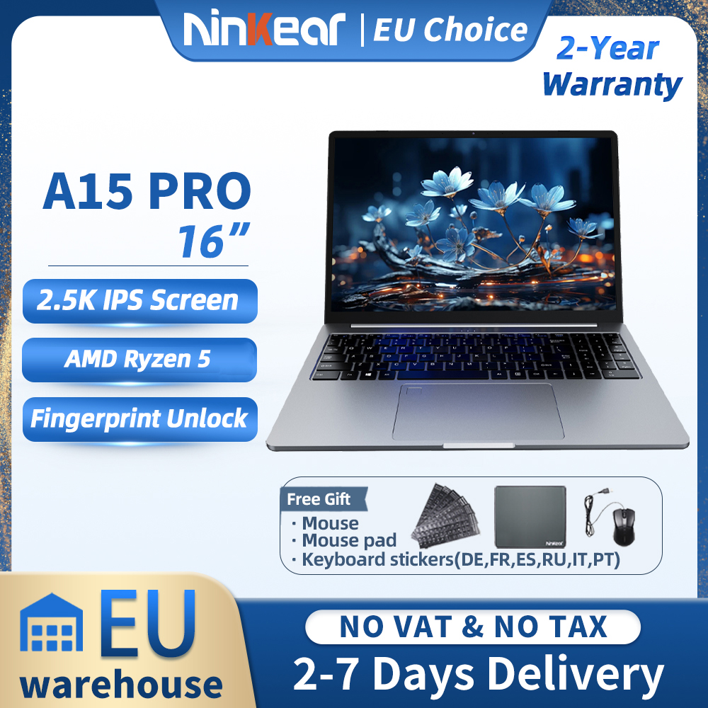 Ninkear A15 Pro Laptop 16 inch IPS 2.5K FHD AMD Ryzen 5 Notebook 16GB DDR4 + 1TB 54Wh Batterij Windows 11 PRO Office Computer