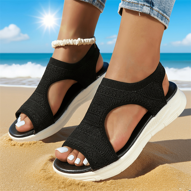 Sandales d'été confortables et décontractées pour femmes 2026, sandales de plage compensées pour femmes, sandales romaines en maille tricotée pour femmes