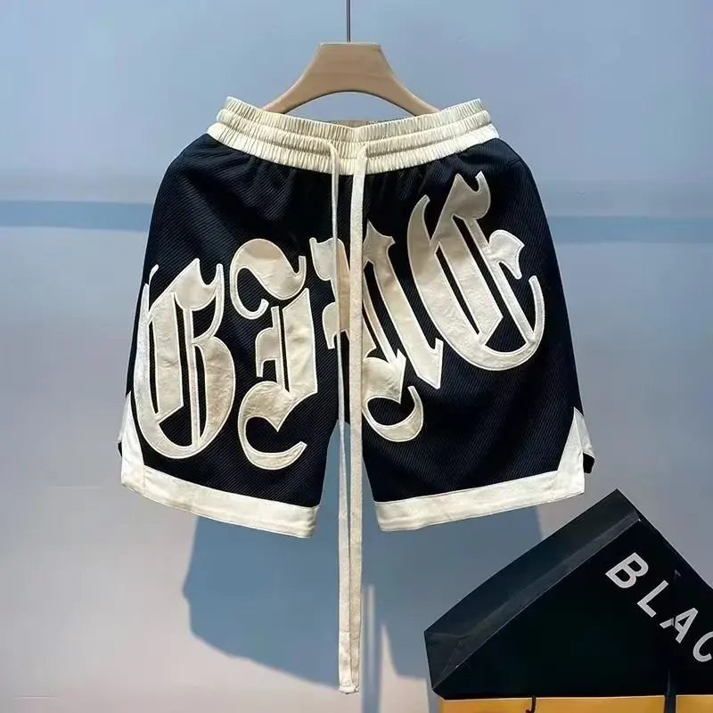 Pantalones cortos con estampado de moda japonesa para hombre, ropa de calle, pantalones cortos con letras Harajuku, ropa informal para hombre, pantalones cortos con cintura elástica 2024