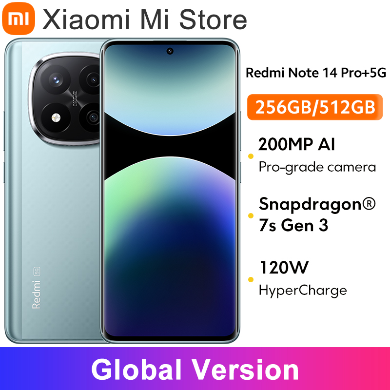 【Брендовый +】 Смартфон Xiaomi Redmi Note 14 Pro+ 5G, камера с искусственным интеллектом 200 МП, Snapdragon ®   7s Gen 3, 120 Вт, AMOLED-дисплей HyperCharge 6,67