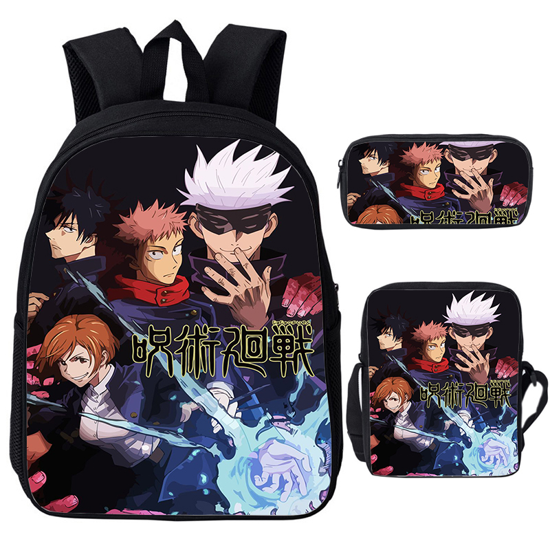 Anime Jujutsu Kaisen Rucksack Gojo Satoru Cartoon Taschen Student Schultasche Jungen Mädchen Rucksack Große Kapazität Büchertasche 3 stücke Set
