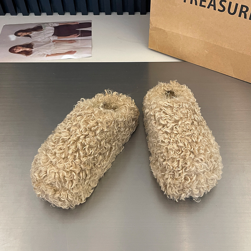 Baotou-Pantoufles d'hiver à tête ronde pour femmes, semelle optique à bouche profonde, anti-alde, résistante à l'usure, chaussures en peluche, mode féminine, nouveau