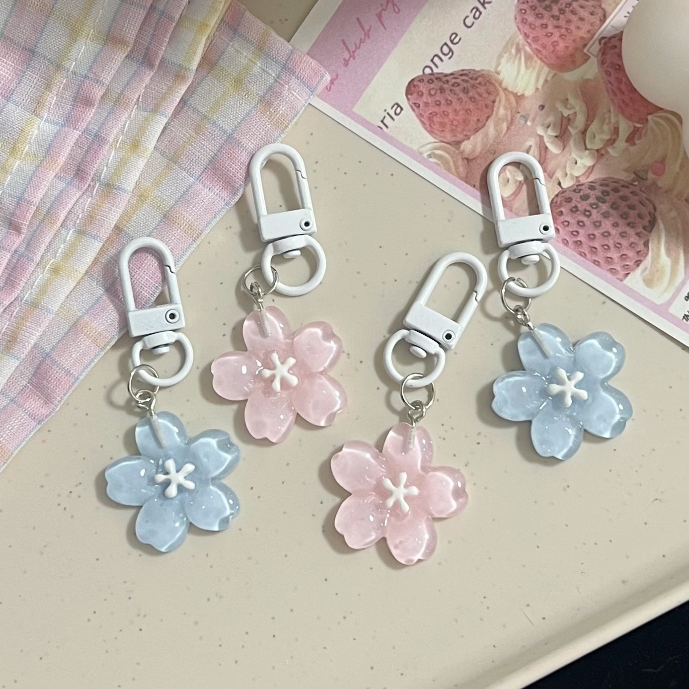 Simulado sakura chaveiro resina flor geléia sakura pingente chaveiro flor de cerejeira translúcido flor boneca pingente