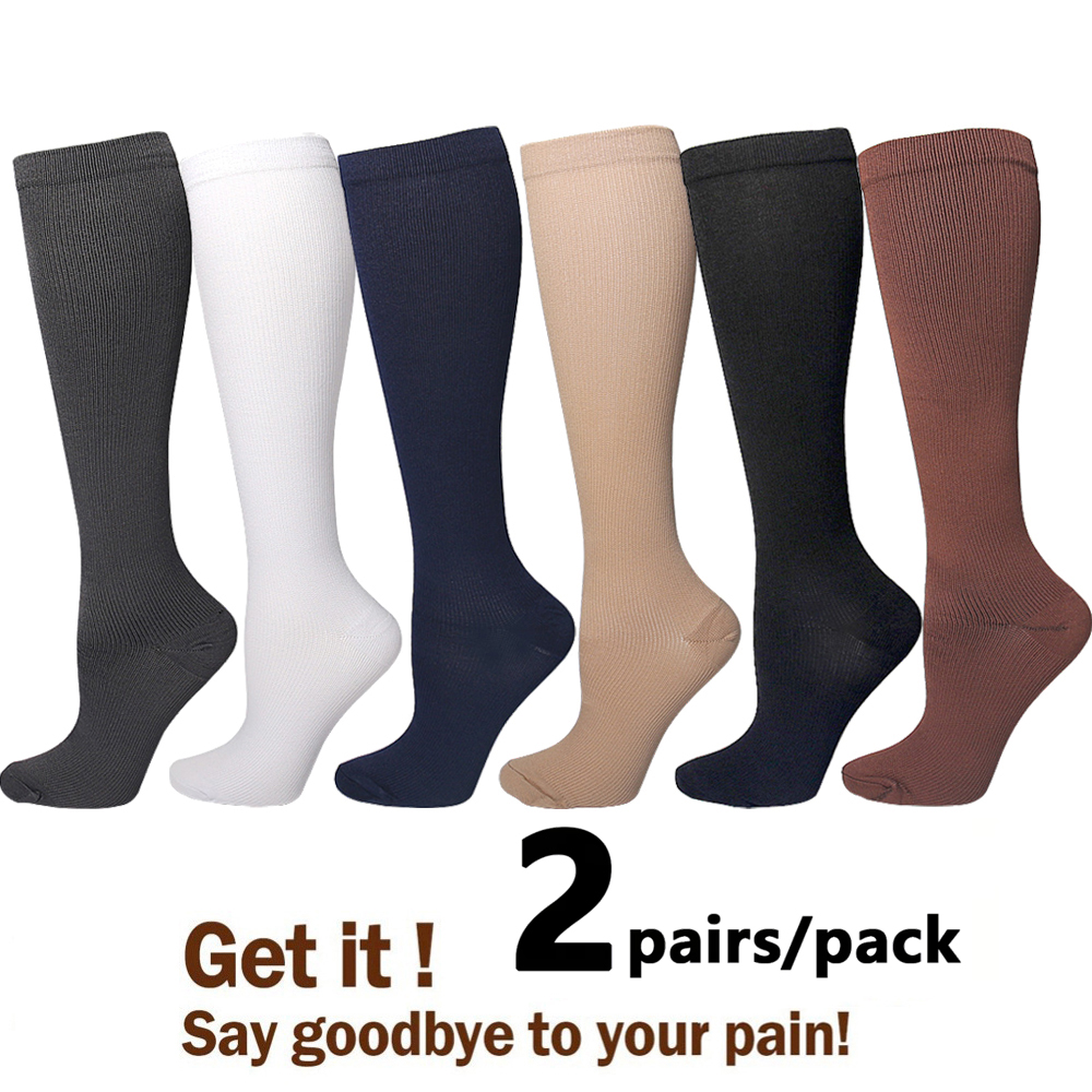 2/6 Paar Kompressionsstrümpfe, Laufsportsocken, Pflegestrümpfe, 20–30 mmHg, für Flug, Reisen, Schwangerschaft, Ödeme, Diabetes, Krampfadern, Socken