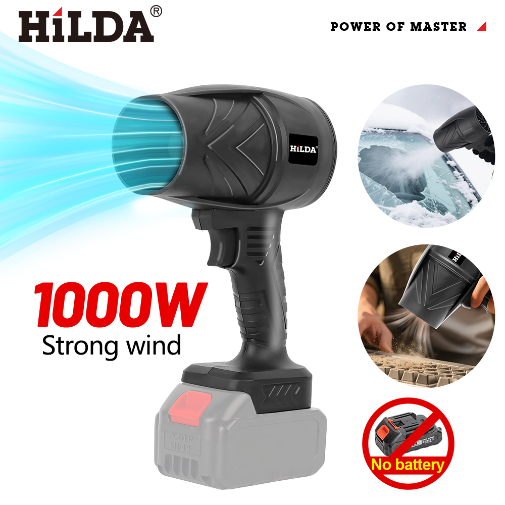 เครื่องเป่าลม HILDA 1000W แบบมือถือ Storm Force ไร้สาย สำหรับเป่าฝุ่น หิมะ และใบไม้ เครื่องทำความสะอาดแบบเทอร์โบเจ็ท ใช้กับแบตเตอรี่ Makita