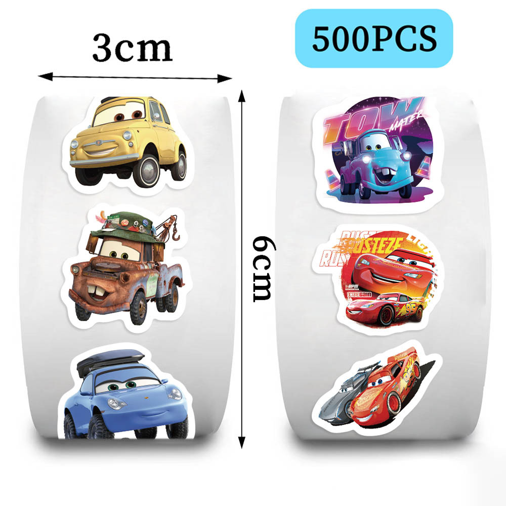 500 Adesivos/Rolo Disney Carros Desenho Animado Legal, Adesivos de Vedação Faísca McQueen, Decalques de Desenho Animado DIY para Laptop, Celular, Adesivos de Recompensa, Brinquedos e Presentes