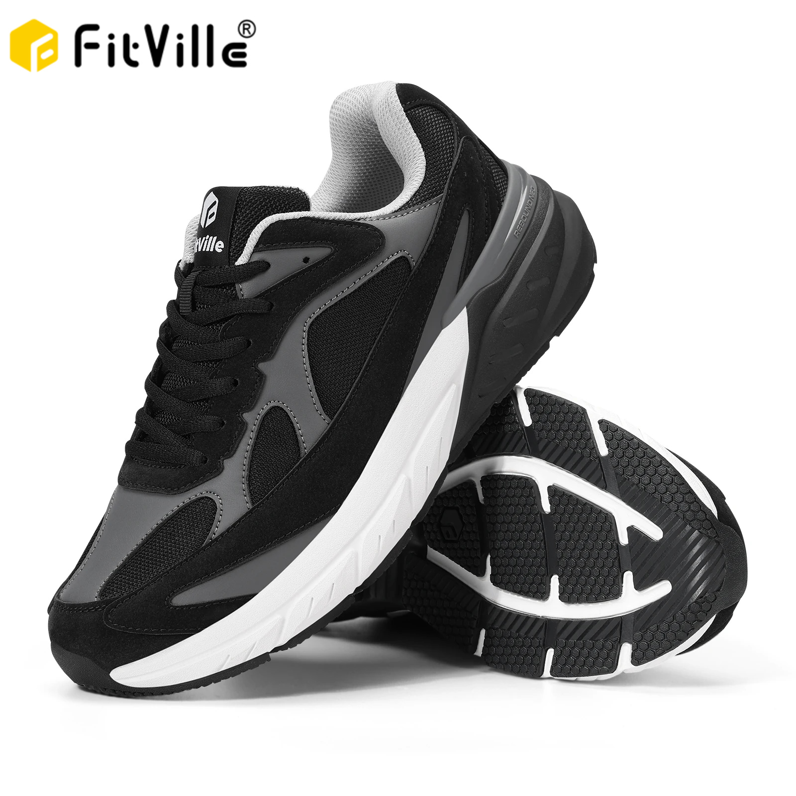 Fitville Wide Design Walking Shoes for Men Wide Cushioned Sports Shoes For Swollen Feet Flat Feet Arch Fit Relieve Heel Pain