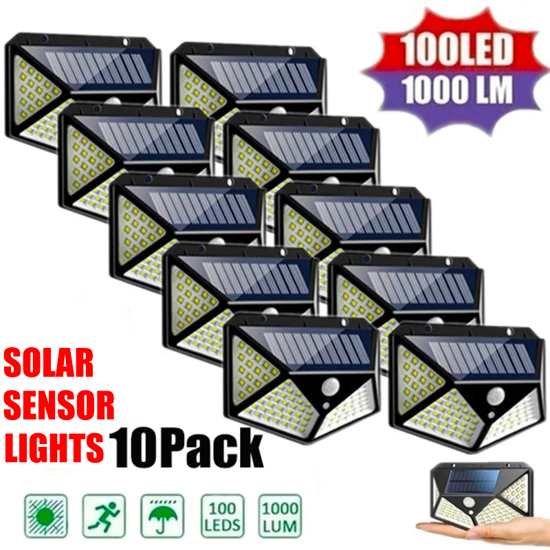 1/2/4/6/10PCS 100 LED Solar Wand Lampe 4 Seiten Leuchtende Mit Motion Sensor Outdoor Garten Hof Wasserdichte Wand Licht