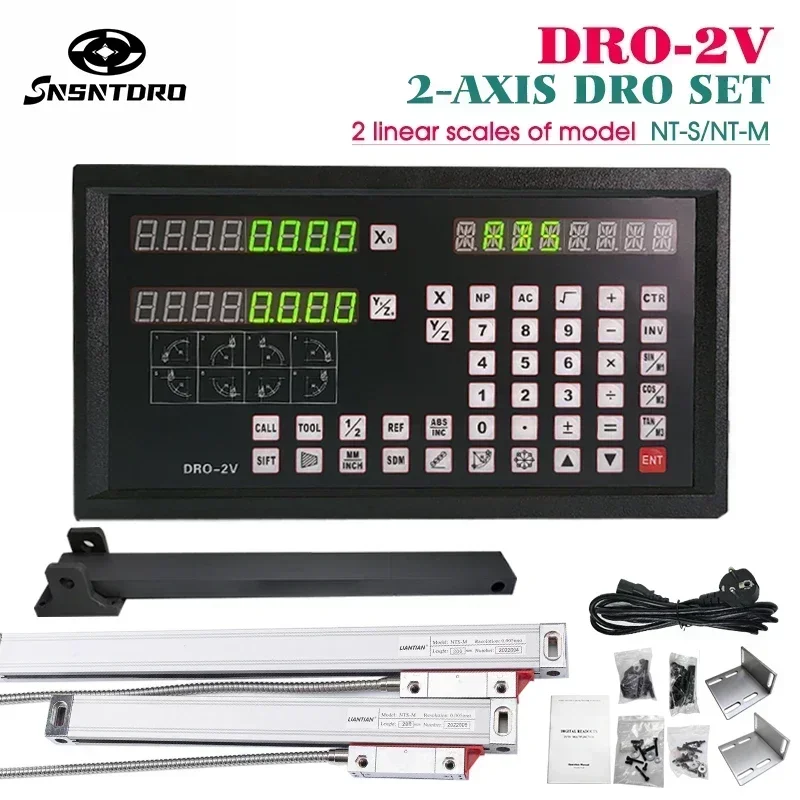 Display Digital Profissional DRO-2V e 2 Réguas de Escala Linear de Vidro com Encoder para Tornos e Fresadoras
