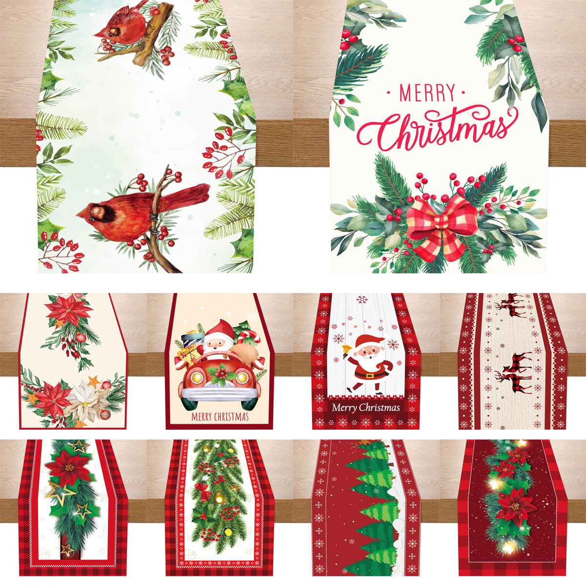 Weihnachts-Tischläufer aus Polyester, Frohe Weihnachten, Dekoration für Zuhause, 2024, Weihnachtsgeschenke, Navidad Noel, Neujahr 2025, Natal-Tischdecke
