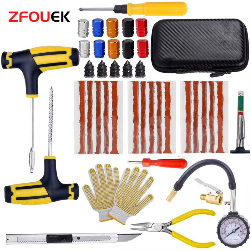 Kit de reparación de neumáticos de coche, herramientas de enchufe de punción, emergencia de punción de neumáticos para tiras de neumáticos, Kit de herramientas de reparación de pegamento agitador, accesorios para coche
