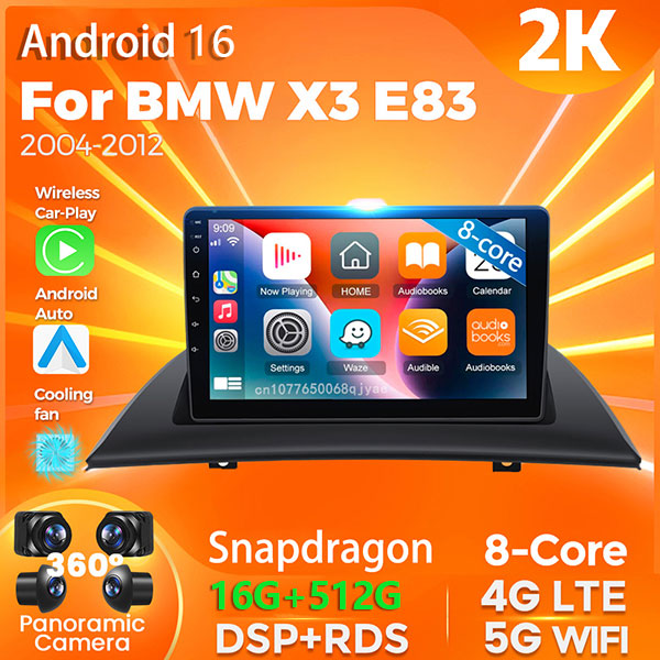 Android 16 Carplay Auto voor BMW X3 E83 2004 - 2012 autoradio GPS speler multimedia stereo 360 camera navigatie video AI spraakbesturing