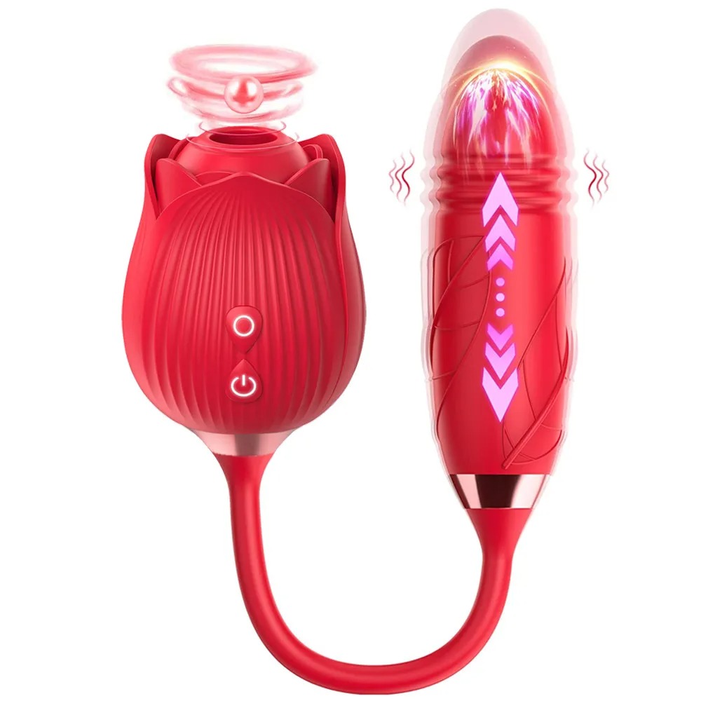Wibrator analny 3w1 z funkcją pchania, stymulator łechtaczki w kształcie róży, dildo do lizania, masażer waginy, masturbator, zabawki erotyczne dla kobiet.