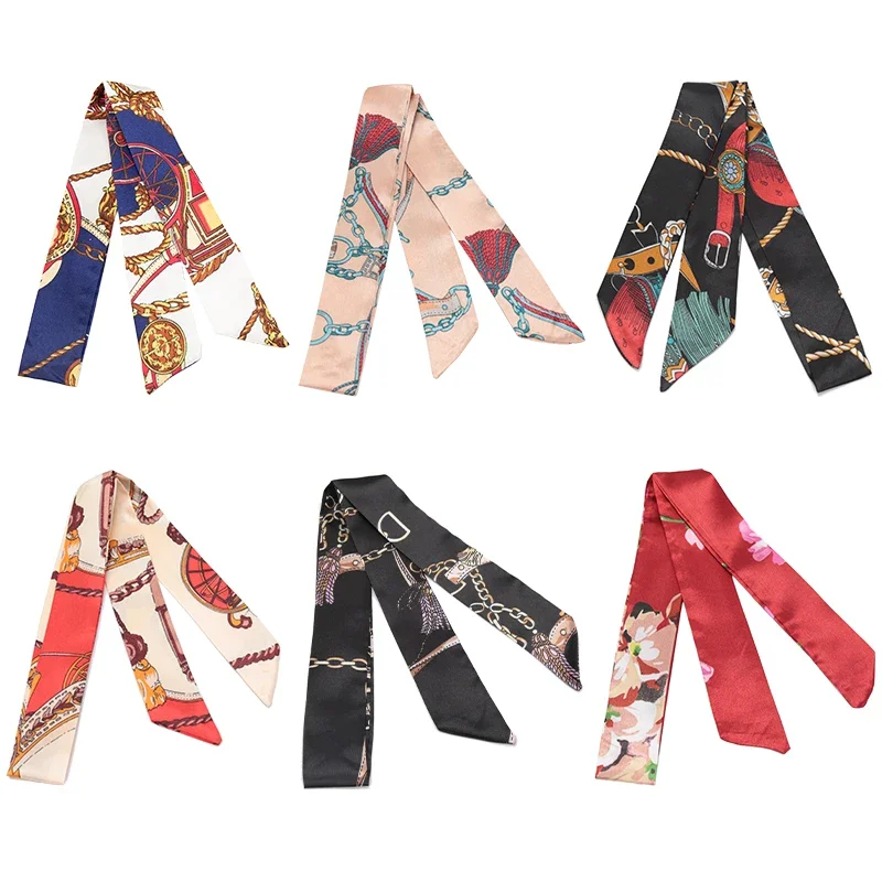 Lenço magro de cabelo pequeno feminino estilo simples alça fita moda impressão hairband lenço bonito cachecóis sacos para mulher