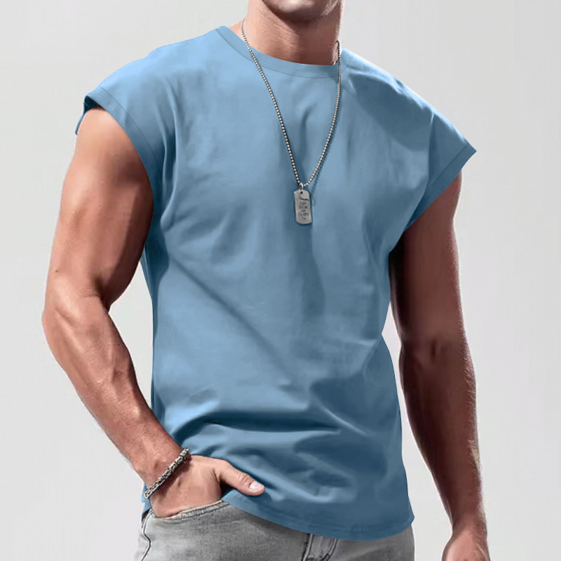 T-shirt da uomo a maniche corte, girocollo, senza maniche, casual, traspirante, estiva, sportiva, basic
