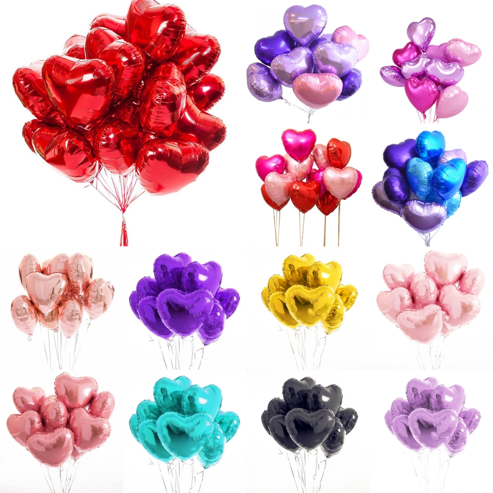 10 Globos de Aluminio en Forma de Corazón de 18 Pulgadas para Decoración de Bodas, Aniversarios, Fiestas, Manualidades, Decoración de Fondo