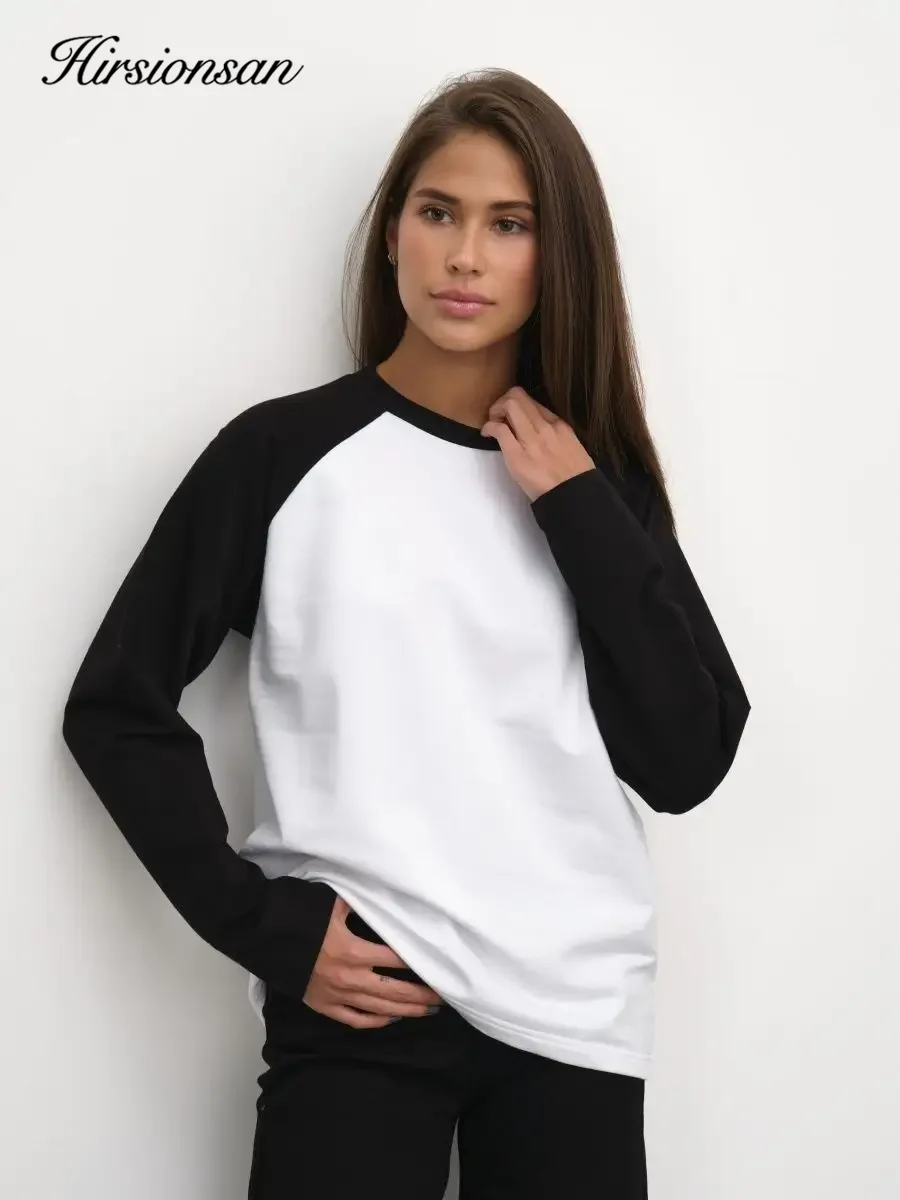 Hirsionsan Grundlegende Oansatz 100% Baumwolle T Shirt Frauen Lose Übergroßen Patchwork Pullover Chic Cusual Tees Weibliche Tops Mädchen Kleidung