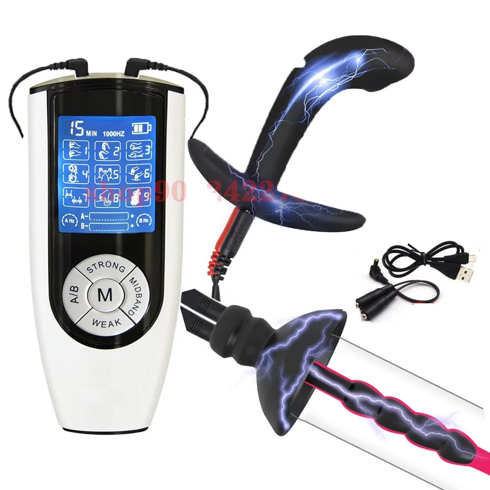 Alat Seks Pria SM Alat Pijat Prostat Kateter Suara Uretra Stimulasi Elektro Plug Pantat Anal Pulsa Kejutan Elektrik Kuat