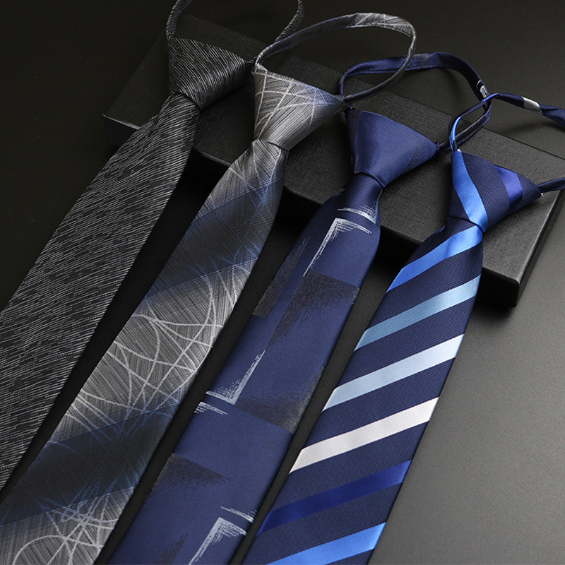Luxury 7cm Mens Tie Pre-tied Easy Wear Neck Tie For Men Zipper Lazy Pre-tied Business Wedding  Stripes Plaid Women Necktie