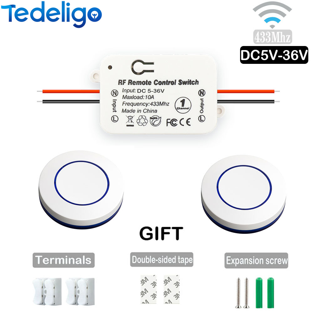 RF 433 Mhz Drahtlose Licht Schalter Push Button Wand Schalter DC 12 V 24 V 36 V 10A Radio sender Fernbedienung EIN AUS Led Elektrische Tür