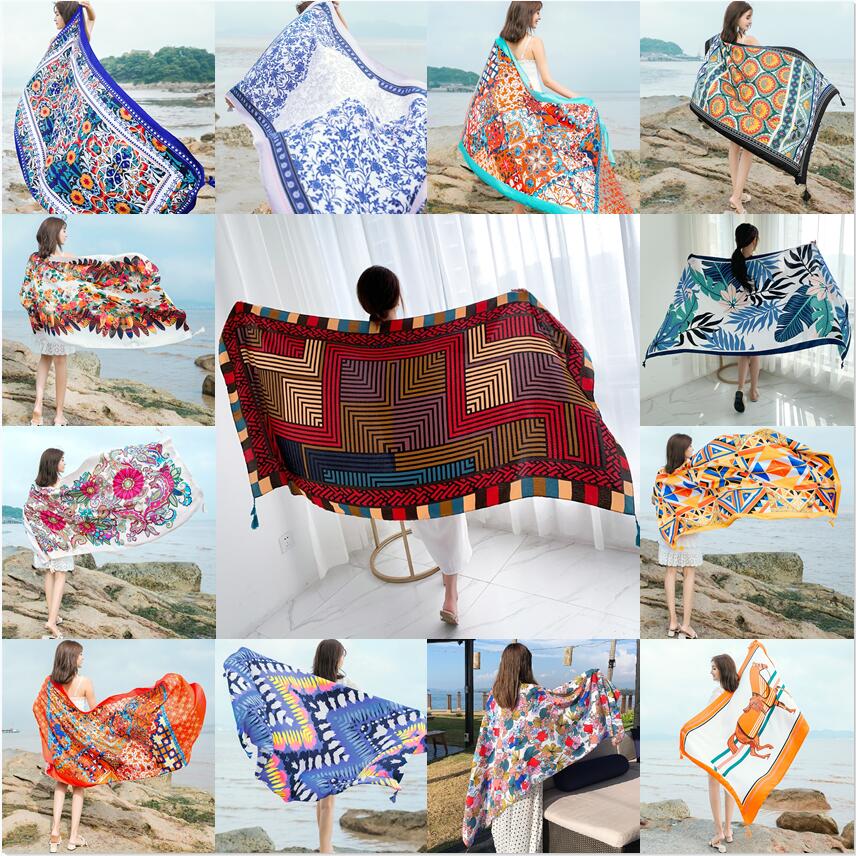 90x185cm processus d'impression sergé été Soins du soleil robe de plage Bikini Sarong Wrap écharpe femmes maillot de bain brésilien couverture de bain