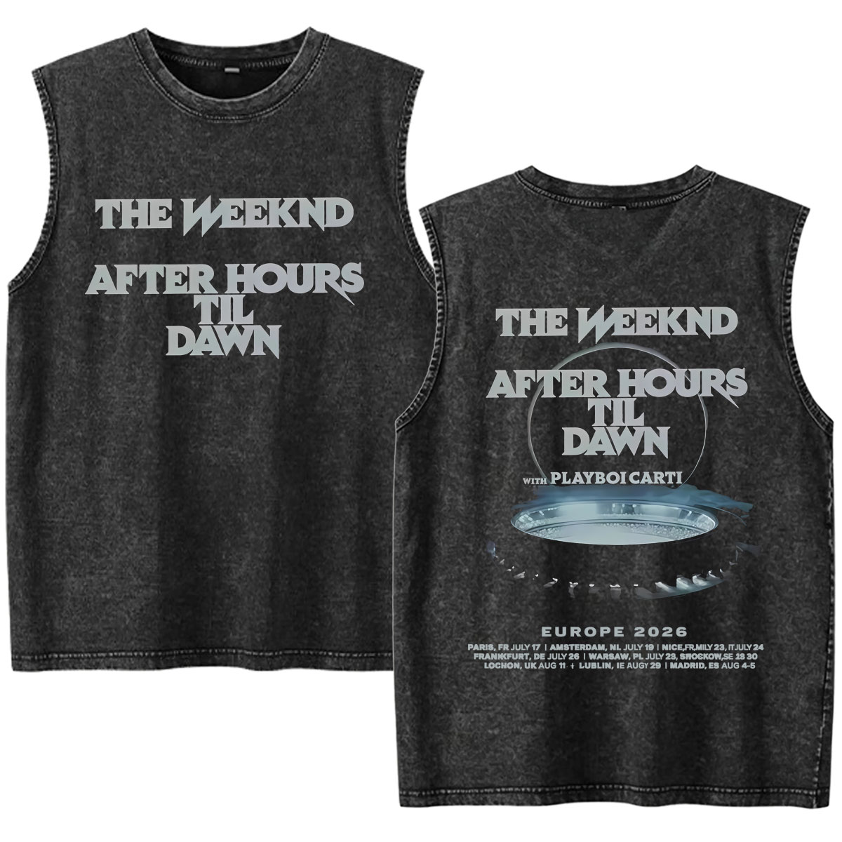 Rapper The Weeknd 2026 After Hours Til Dawn mit Playboi Carti Tour Vintage Washed Tank Top Herren Sommer Oversized Fans Musik Weste