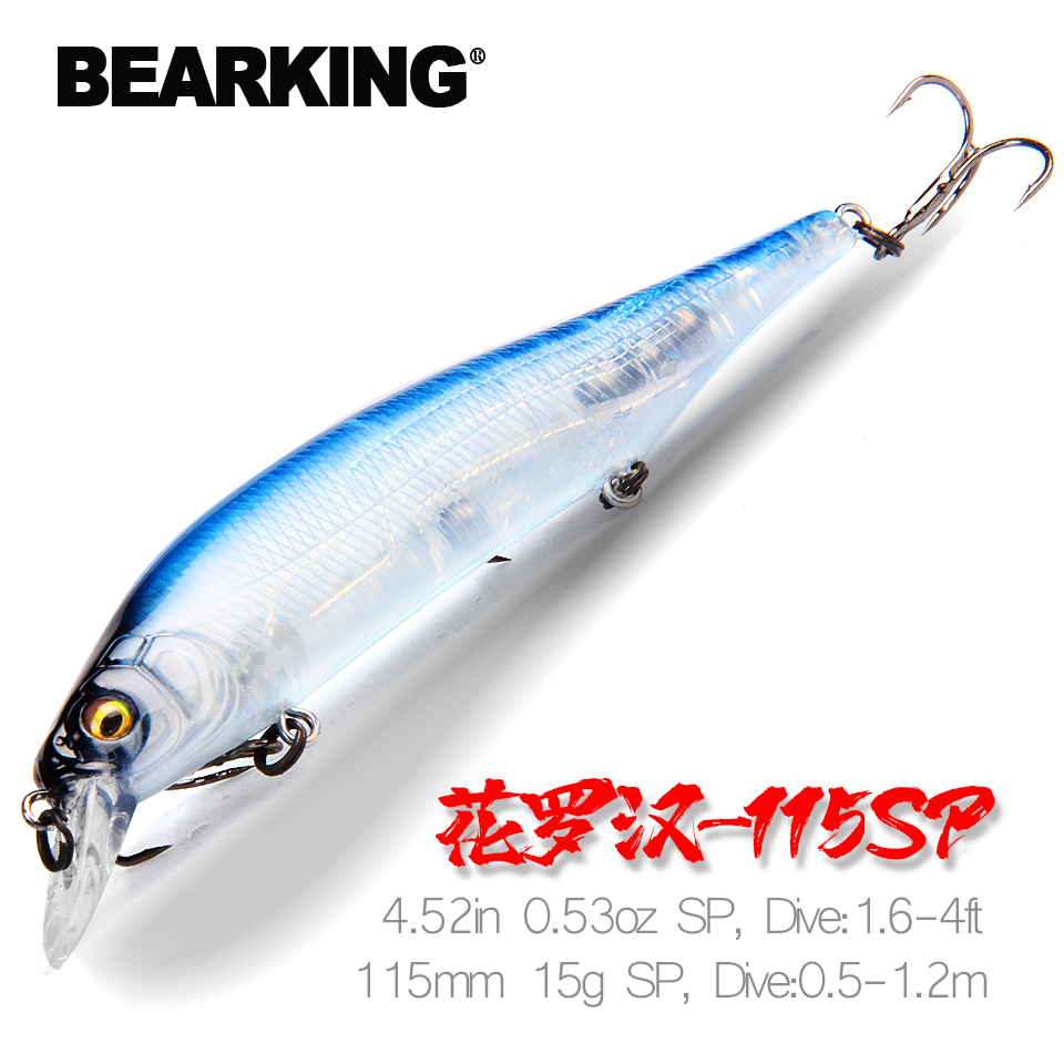 Bearking 115mm 15g sp sistema de peso de tungstênio superior iscas de pesca minnow manivela wobbler qualidade equipamento de pesca ganchos para pesca