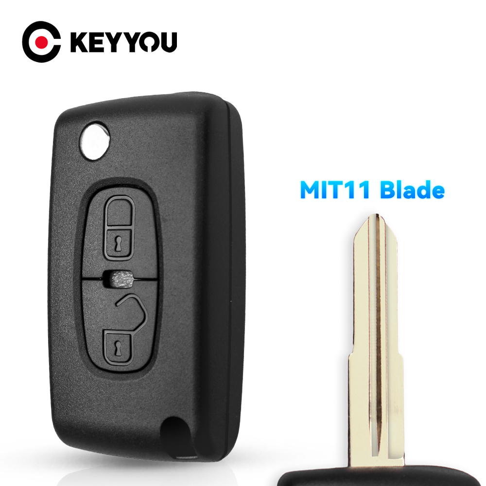 KEYYOU Etui na kluczyk samochodowy Nowy kluczyk do Citroen C-Crosser C4 Fob MIT-11R blade 2 Button Fob do Peugeot 4007 ET 4008
