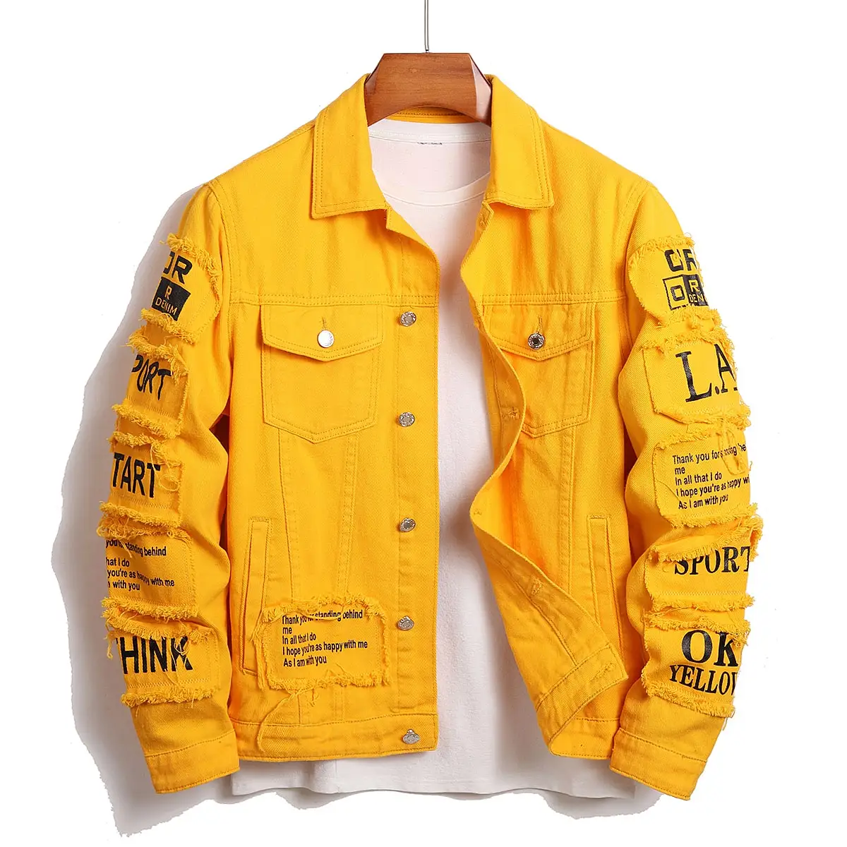 Herren Y2K Jeansjacke Jeans Kleidung Patches Windjacke Baumwolle Dehnbare Truckerjacke für Männer Cowboy Letter Designer Mode