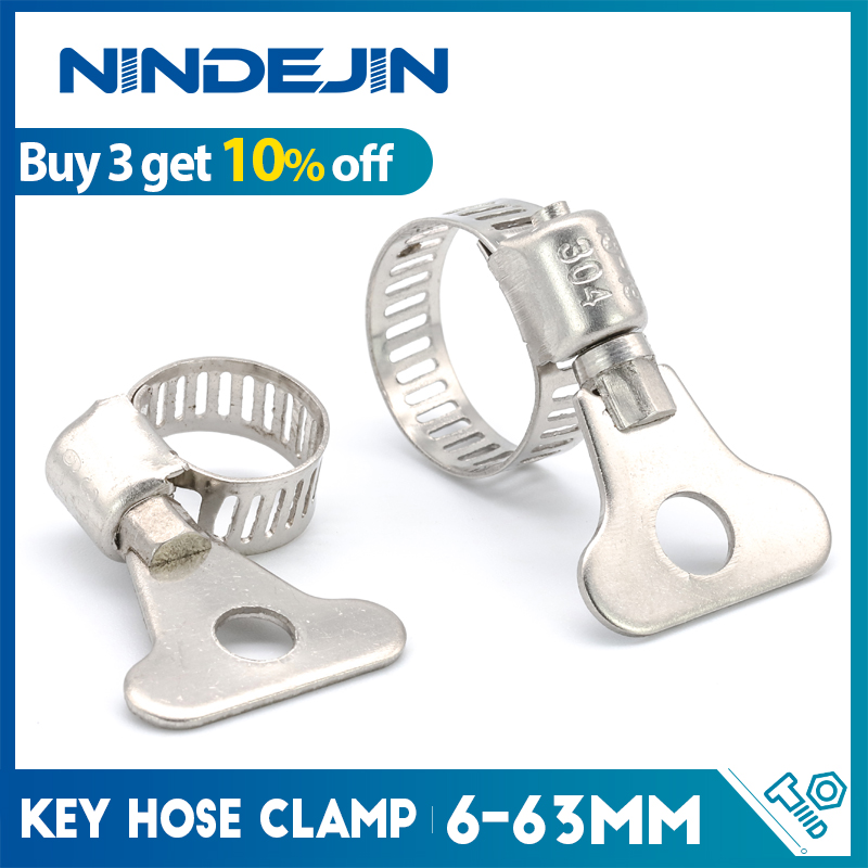 NINDEJIN-abrazadera de manguera de engranaje helicoidal ajustable, clip de manguera para secador de tubería de agua, 6-63mm, 5/10 piezas