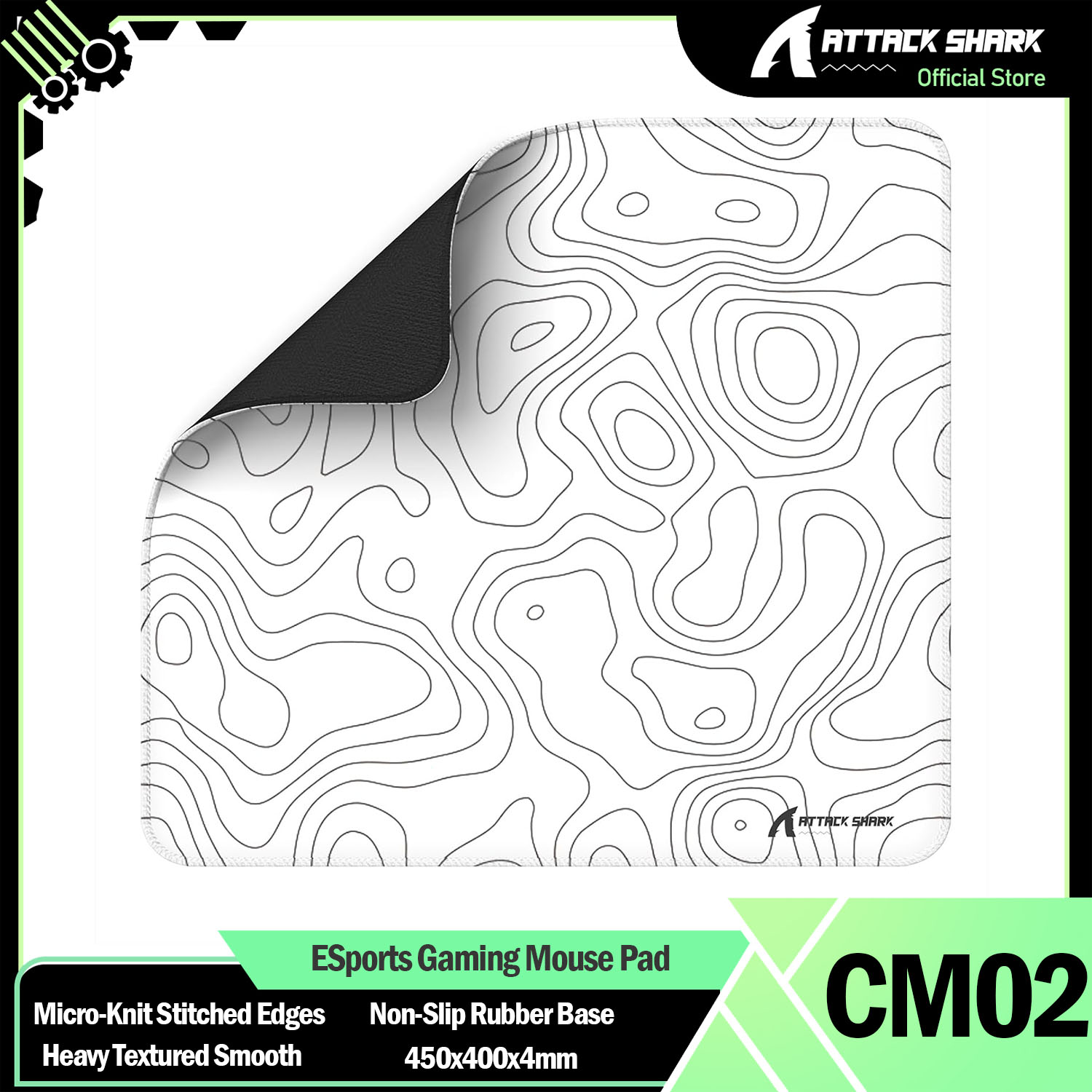 ATTACK SHARK CM02 ESports Gaming Mouse Pad, wodoodporna powłoka, duża podkładka pod mysz, gładka powierzchnia z wyraźną teksturą zapewniająca kontrolę.