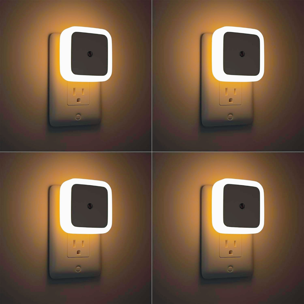 1/2/4Pack Lampki nocne LED Podłączane do ściany Mini kwadratowa lampka nocna z czujnikami światła do pokoju dziecięcego Łazienka Schody Przedpokój
