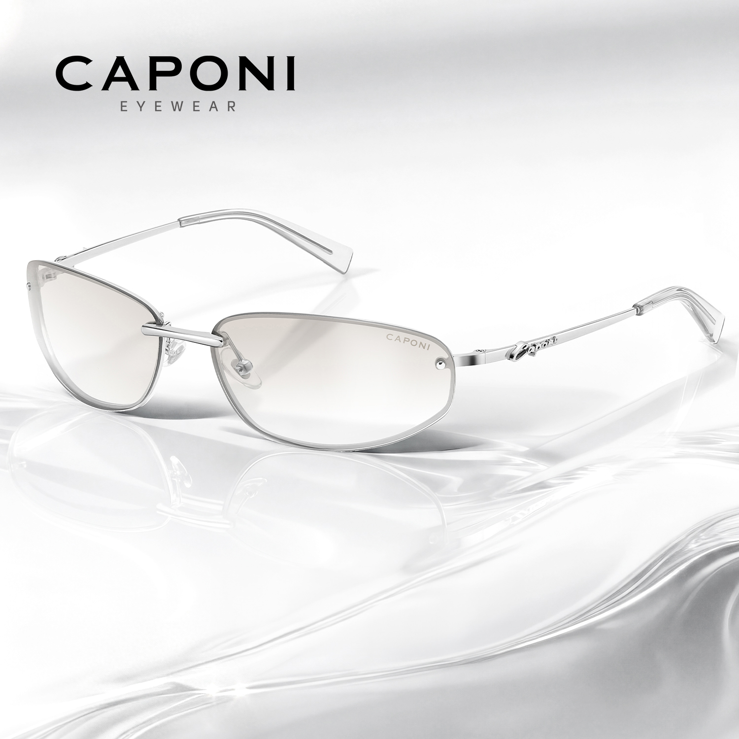 CAPONI, gafas de sol a la moda para mujer, gafas de sol con forma de ojo de gato, diseño Original de Metal, gafas de sol para conducir al aire libre, gafas de sol UV400, tonos plateados CP35045