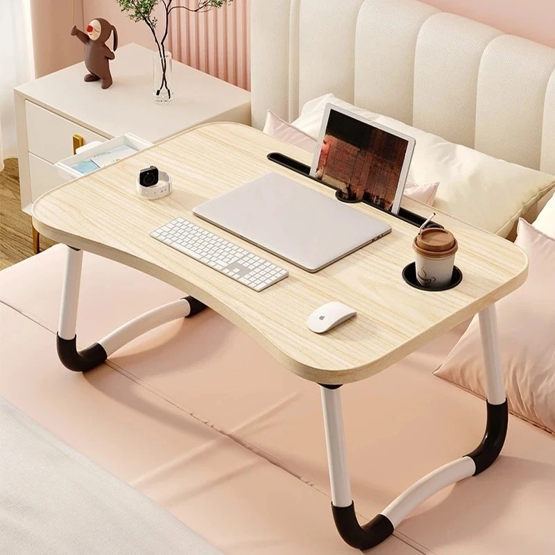 Mesa Plegable Mini, Bandeja para Cama con Portavasos, Escritorio para Portátil, Mesa para Sentarse, Soporte para Tablet con Cajón Portavasos, Mesa Pequeña Plegable