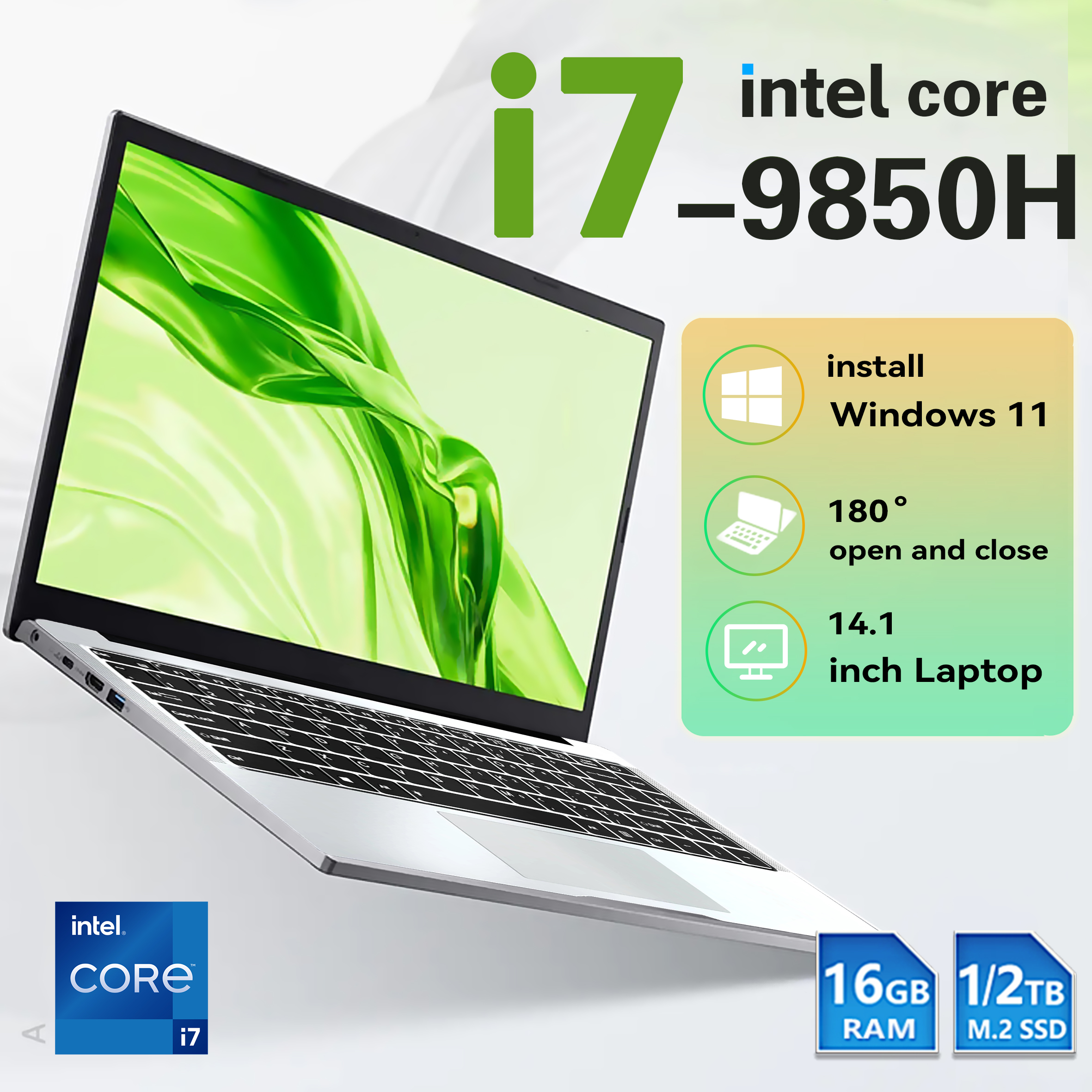 Novo Laptop Portátil 2026 com Intel Core i7-9850H/Atom A3950, Windows 11 Pro, 12GB RAM, SSD M.2 de 1TB/2TB, Tela de 14.1 polegadas – Ideal para Escritório e Estudo