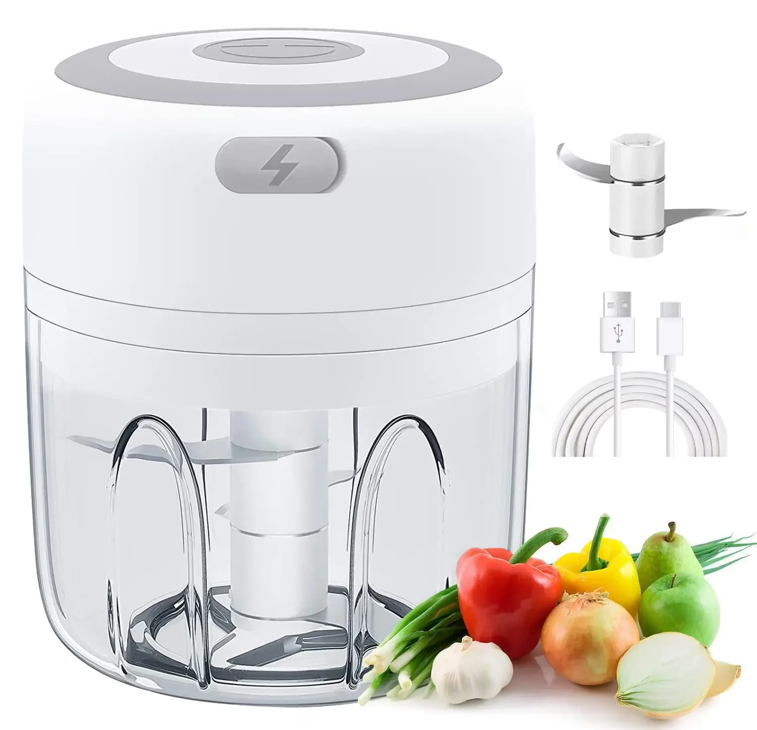 Picadora de ajo eléctrica de 300ML, trituradora de carne y verduras con carga USB, Mini trituradora de ajo y Chile de acero inoxidable, utensilios de cocina