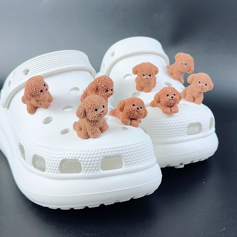 1/8 PIÈCES Ensemble de breloques pour chaussures, accessoires de mode estivale pour sabots, boucles de chaussures, décorations 3D DIY mignonnes en forme de chien Teddy pour sacs Bogg