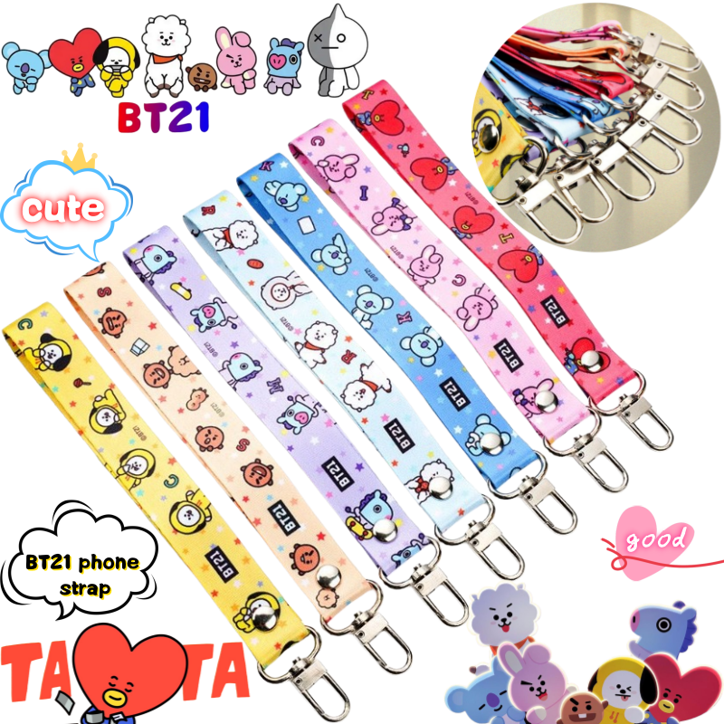 สายคล้องโทรศัพท์ BT21 โคยะ ชูกี้ ทาทา คุกกี้ แมน ลายการ์ตูนอนิเมะคุณภาพสูง พิมพ์ลายน่ารัก สายสั้น ป้องกันการหล่น สำหรับคู่รัก